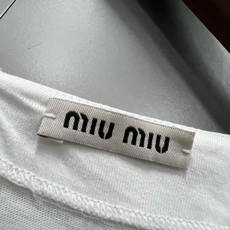 Miu Miu Miu Miu Summer White Cotton Short Sleeve T-Shirt 0089 Size M / US 6-8 / IT 42-44 - 2 Thumbnail