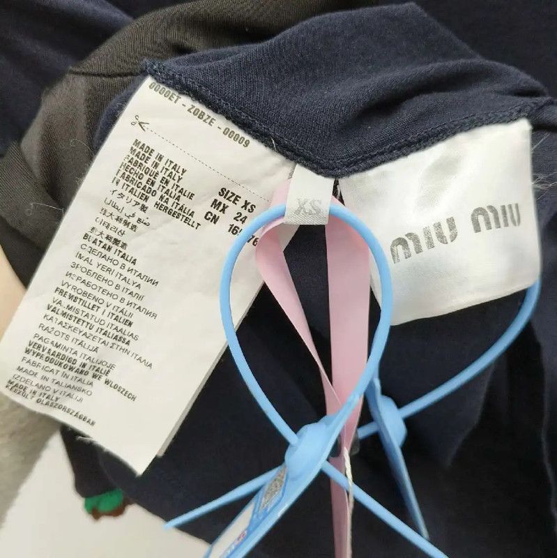 Miu Miu Miu Miu XS Navy Blue T-shirt with Crochet Detail 0089 Size XS / US 0-2 / IT 36-38 - 3 Thumbnail