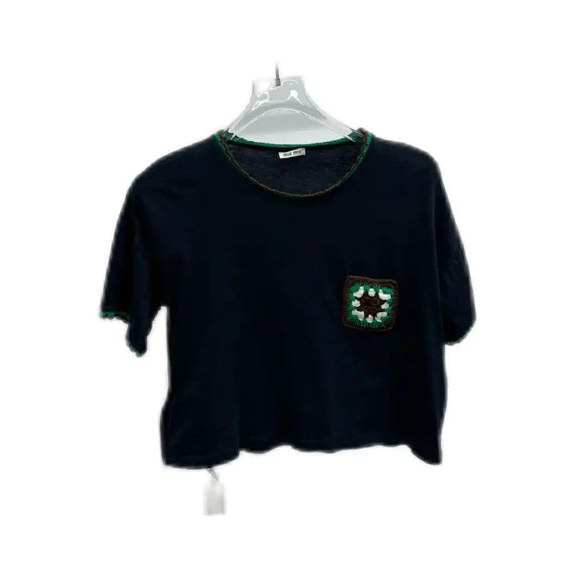 Miu Miu Miu Miu XS Navy Blue T-shirt with Crochet Detail 0089 Size XS / US 0-2 / IT 36-38 - 5 Thumbnail