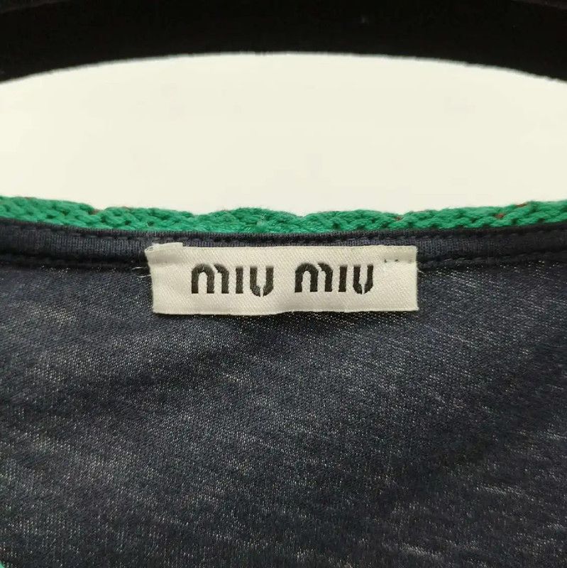 Miu Miu Miu Miu XS Navy Blue T-shirt with Crochet Detail 0089 Size XS / US 0-2 / IT 36-38 - 4 Thumbnail