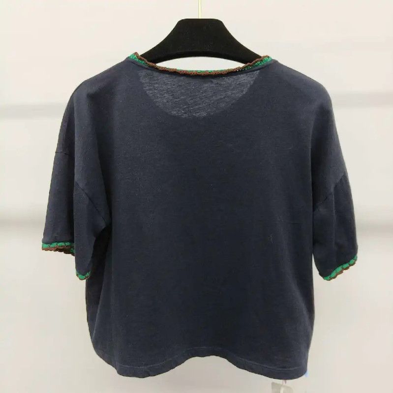 Miu Miu Miu Miu XS Navy Blue T-shirt with Crochet Detail 0089 Size XS / US 0-2 / IT 36-38 - 2 Thumbnail