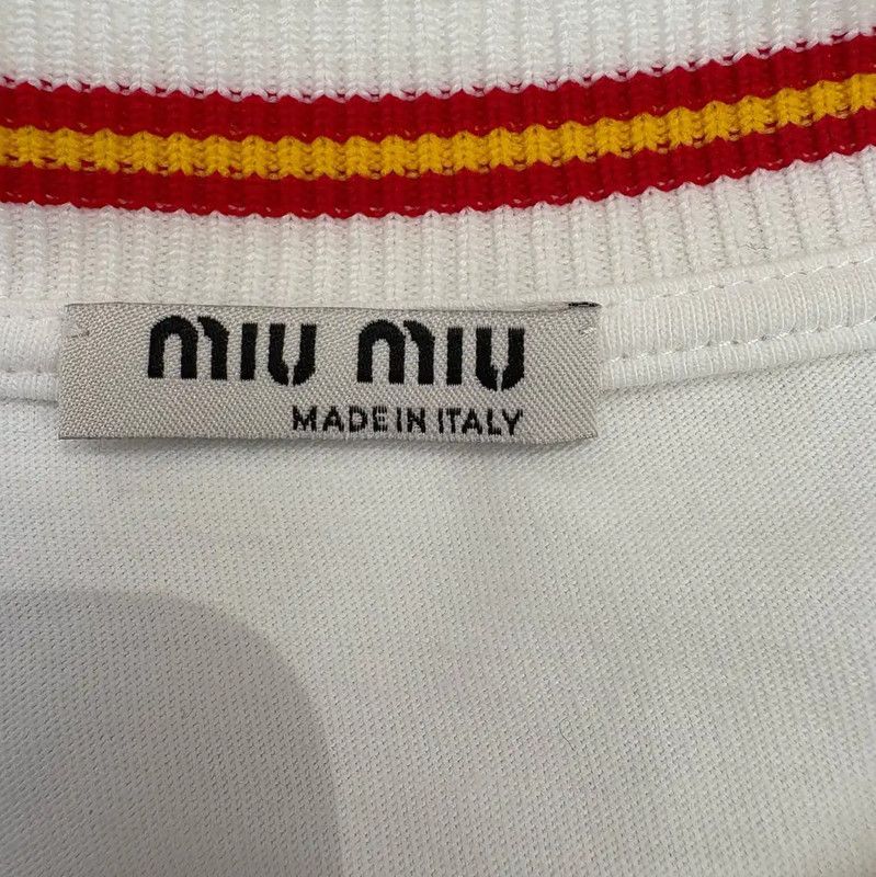 Miu Miu Miu Miu White Cotton Printed Striped T-Shirt 0089 Size M / US 6-8 / IT 42-44 - 7 Thumbnail