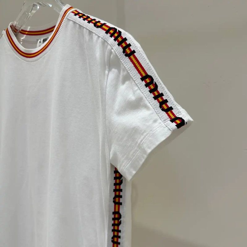 Miu Miu Miu Miu White Cotton Printed Striped T-Shirt 0089 Size M / US 6-8 / IT 42-44 - 4 Thumbnail