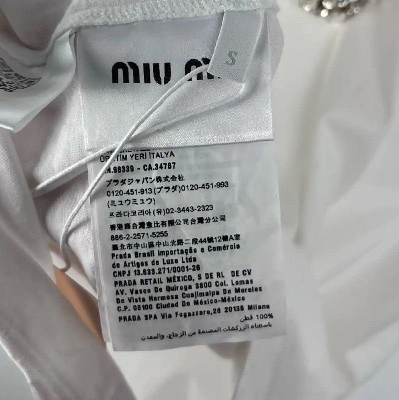 Miu Miu Miu Miu White Cotton T-Shirt with Necklace 0089 Size S / US 4 / IT 40 - 4 Thumbnail