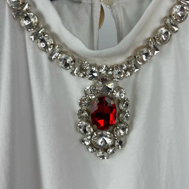 Miu Miu Miu Miu White Cotton T-Shirt with Necklace 0089 Size S / US 4 / IT 40 - 6 Thumbnail
