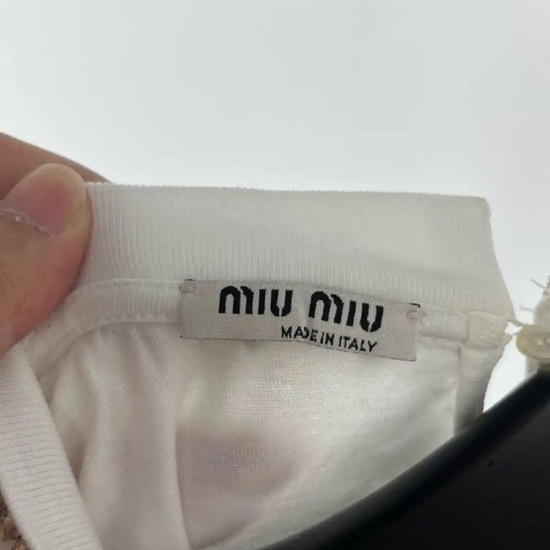 Miu Miu Miu Miu White Cotton T-Shirt with Necklace 0089 Size S / US 4 / IT 40 - 5 Thumbnail