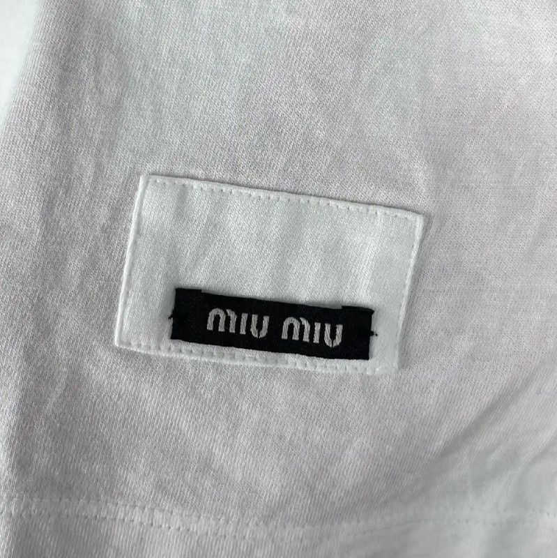Miu Miu Miu Miu White Cotton T-Shirt with Necklace 0089 Size S / US 4 / IT 40 - 3 Thumbnail