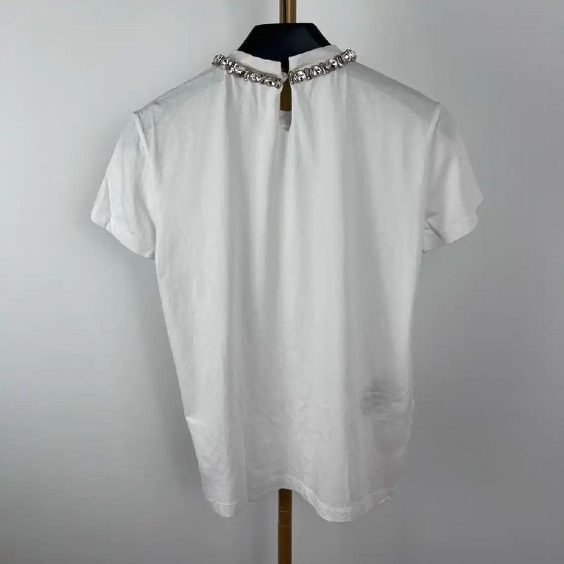 Miu Miu Miu Miu White Cotton T-Shirt with Necklace 0089 Size S / US 4 / IT 40 - 2 Thumbnail