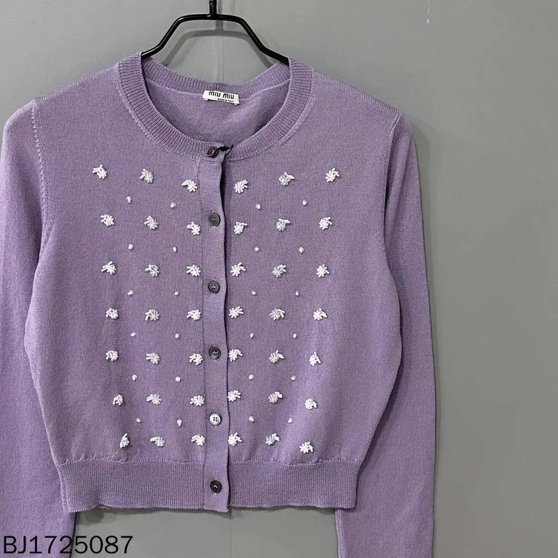Miu Miu Miu Miu Lavender Knit Cardigan with Embellishments 0089 Size ONE SIZE - 2 Thumbnail
