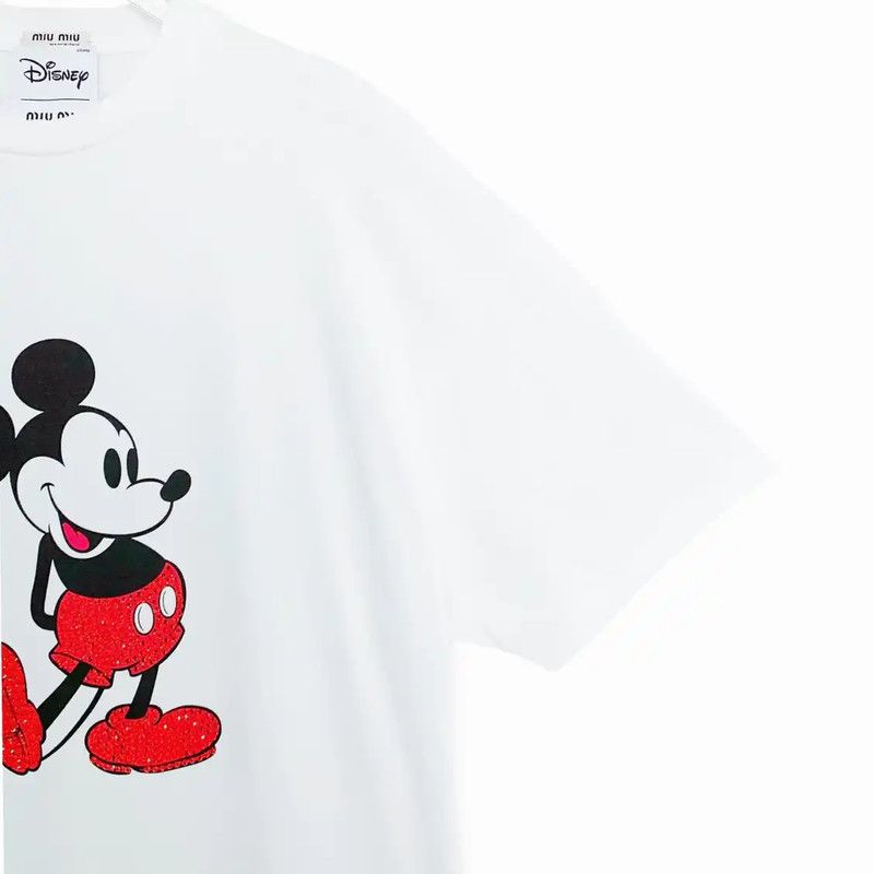 Miu Miu Miu Miu White Cotton XS T-Shirt with Mickey Mouse 0089 Size XS / US 0-2 / IT 36-38 - 4 Thumbnail
