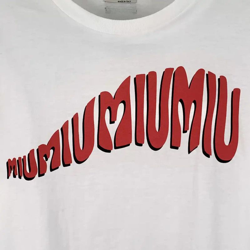 Miu Miu Miu Miu White Cotton T-Shirt with Red Logo 0089 Size L / US 10 / IT 46 - 4 Thumbnail