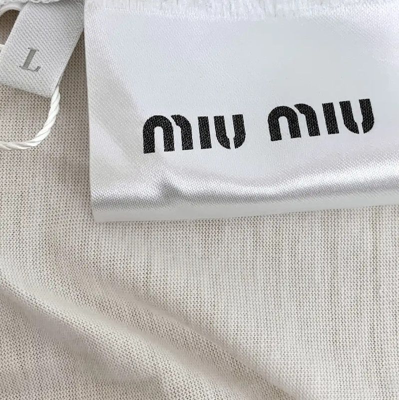 Miu Miu Miu Miu White Cotton T-Shirt with Red Logo 0089 Size L / US 10 / IT 46 - 7 Thumbnail