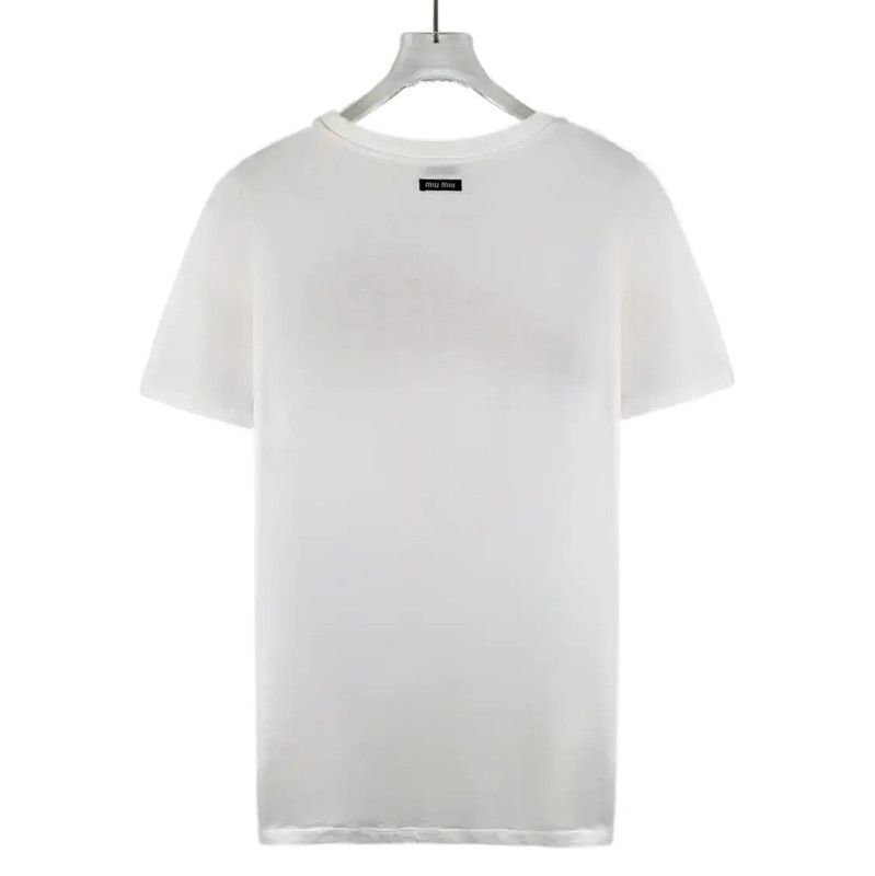 Miu Miu Miu Miu White Cotton T-Shirt with Red Logo 0089 Size L / US 10 / IT 46 - 2 Thumbnail