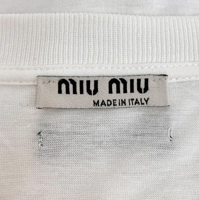Miu Miu Miu Miu White Cotton T-Shirt with Red Logo 0089 Size L / US 10 / IT 46 - 6 Thumbnail