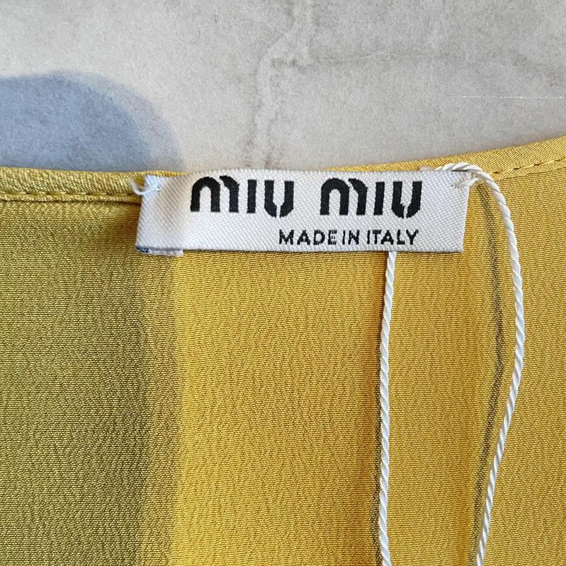 Miu Miu Miu Miu Yellow Silk Short Sleeve Blouse 0089 Size S / US 4 / IT 40 - 3 Thumbnail