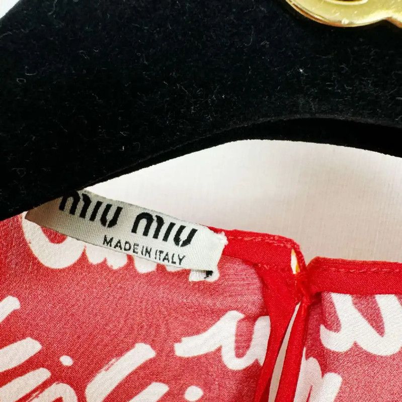 Miu Miu Miu Miu Women's Red Silk Short Sleeve T-Shirt 0089 Size S / US 4 / IT 40 - 2 Thumbnail