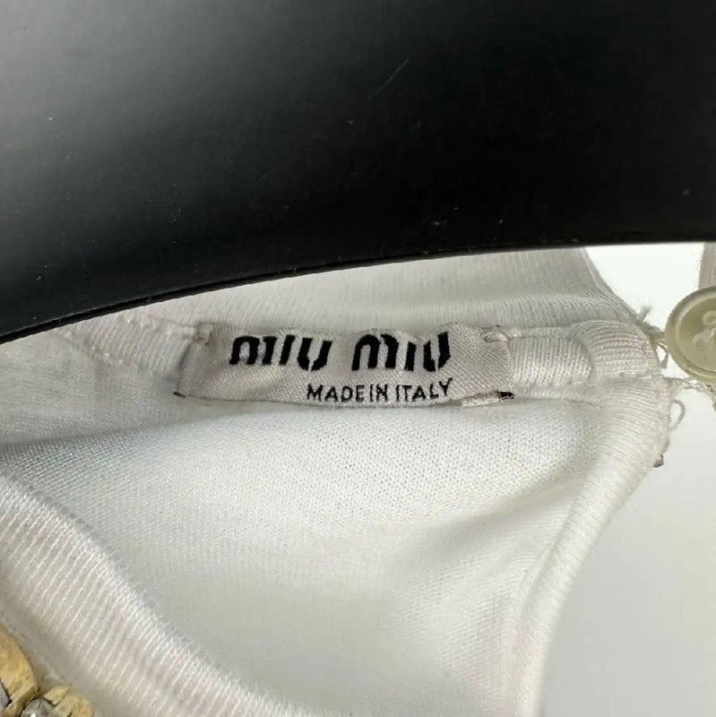 Miu Miu Miu Miu White Cotton T-Shirt with Embellishments 0089 Size XS / US 0-2 / IT 36-38 - 4 Thumbnail