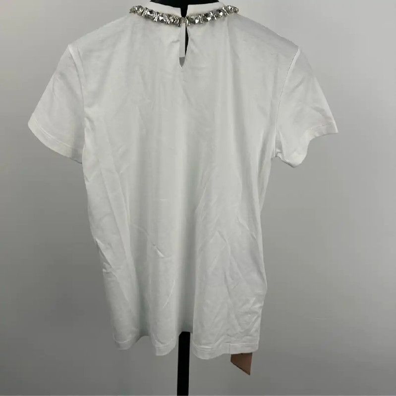 Miu Miu Miu Miu White Cotton T-Shirt with Embellishments 0089 Size XS / US 0-2 / IT 36-38 - 2 Thumbnail
