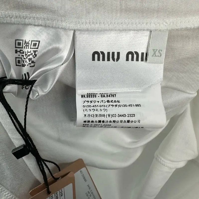Miu Miu Miu Miu White Cotton T-Shirt with Embellishments 0089 Size XS / US 0-2 / IT 36-38 - 6 Thumbnail
