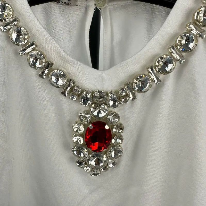 Miu Miu Miu Miu White Cotton T-Shirt with Embellishments 0089 Size XS / US 0-2 / IT 36-38 - 3 Thumbnail