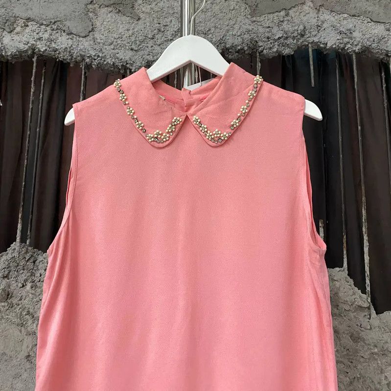 Miu Miu Miu Miu Summer Pink Dress with Beaded Collar 0089 Size ONE SIZE - 3 Thumbnail