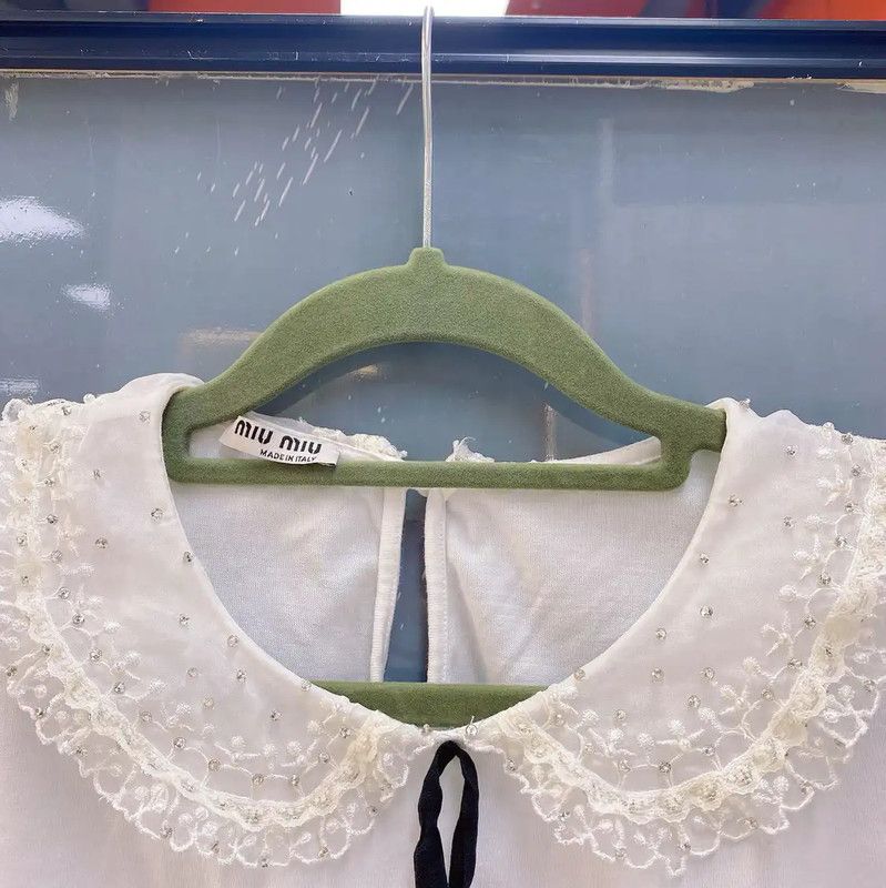 Miu Miu Miu Miu White Cotton T-Shirt with Lace Collar 0089 Size L / US 10 / IT 46 - 2 Thumbnail