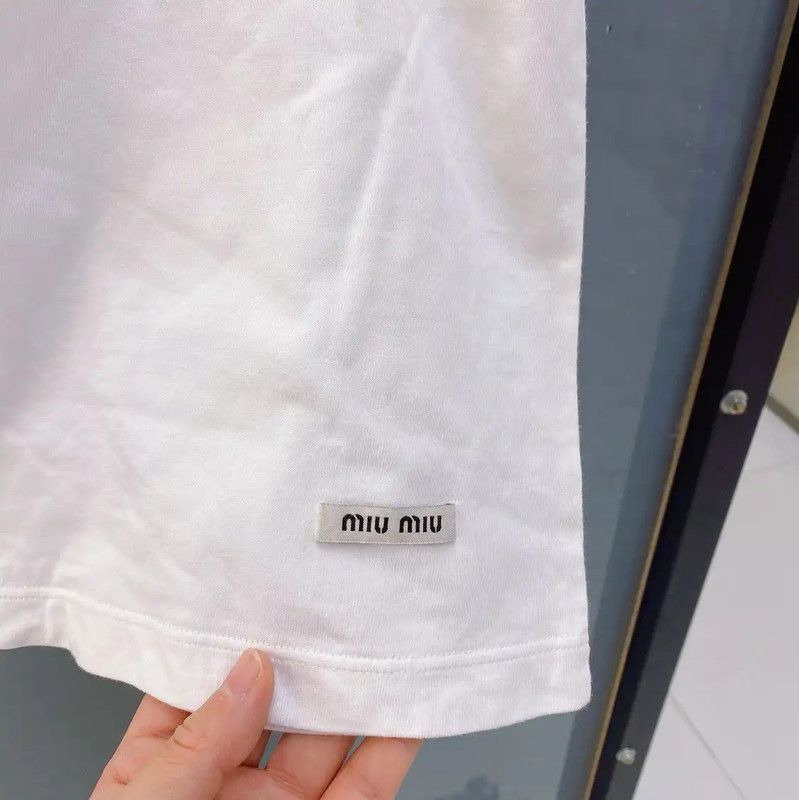 Miu Miu Miu Miu White Cotton T-Shirt with Lace Collar 0089 Size L / US 10 / IT 46 - 4 Thumbnail
