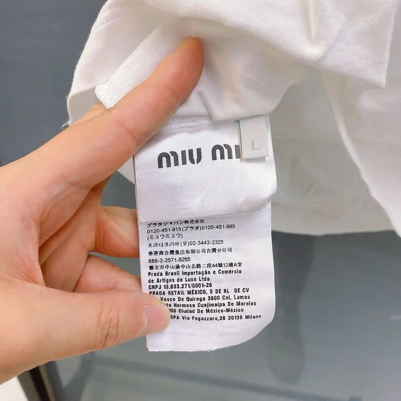 Miu Miu Miu Miu White Cotton T-Shirt with Lace Collar 0089 Size L / US 10 / IT 46 - 5 Thumbnail
