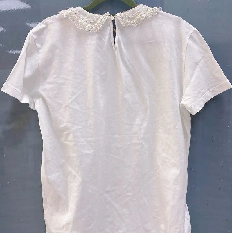 Miu Miu Miu Miu White Cotton T-Shirt with Lace Collar 0089 Size L / US 10 / IT 46 - 6 Thumbnail