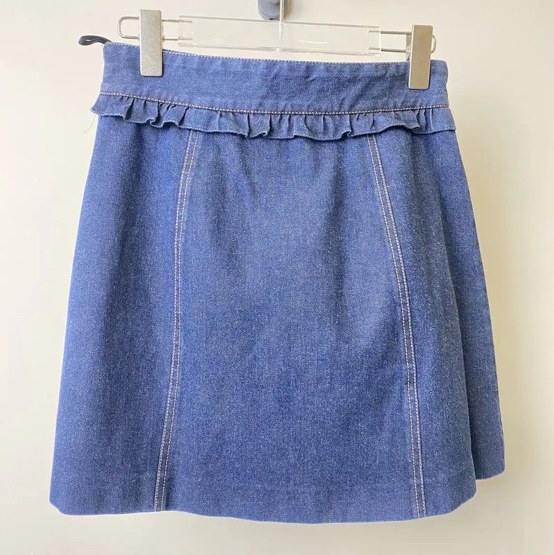 Miu Miu Miu Miu Light Blue Ruffled Cotton Skirt 0089 Size 23" - 3 Thumbnail