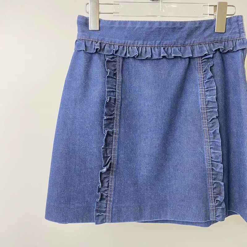 Miu Miu Miu Miu Light Blue Ruffled Cotton Skirt 0089 Size 23" - 2 Thumbnail