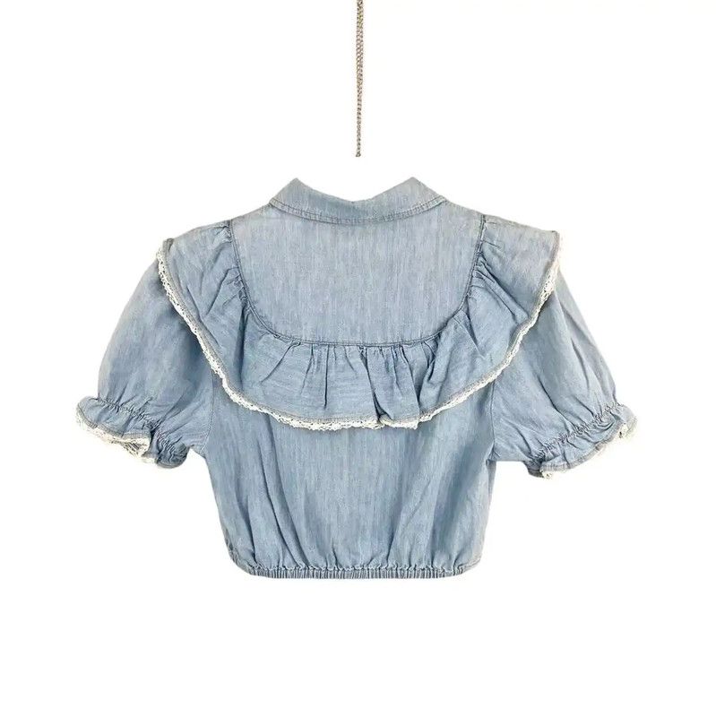 Miu Miu Miu Miu Blue Cotton Ruffled T-Shirt 0089 Size ONE SIZE - 2 Thumbnail