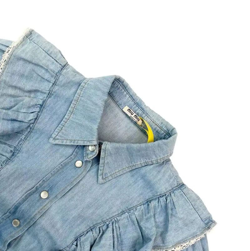 Miu Miu Miu Miu Blue Cotton Ruffled T-Shirt 0089 Size ONE SIZE - 3 Thumbnail