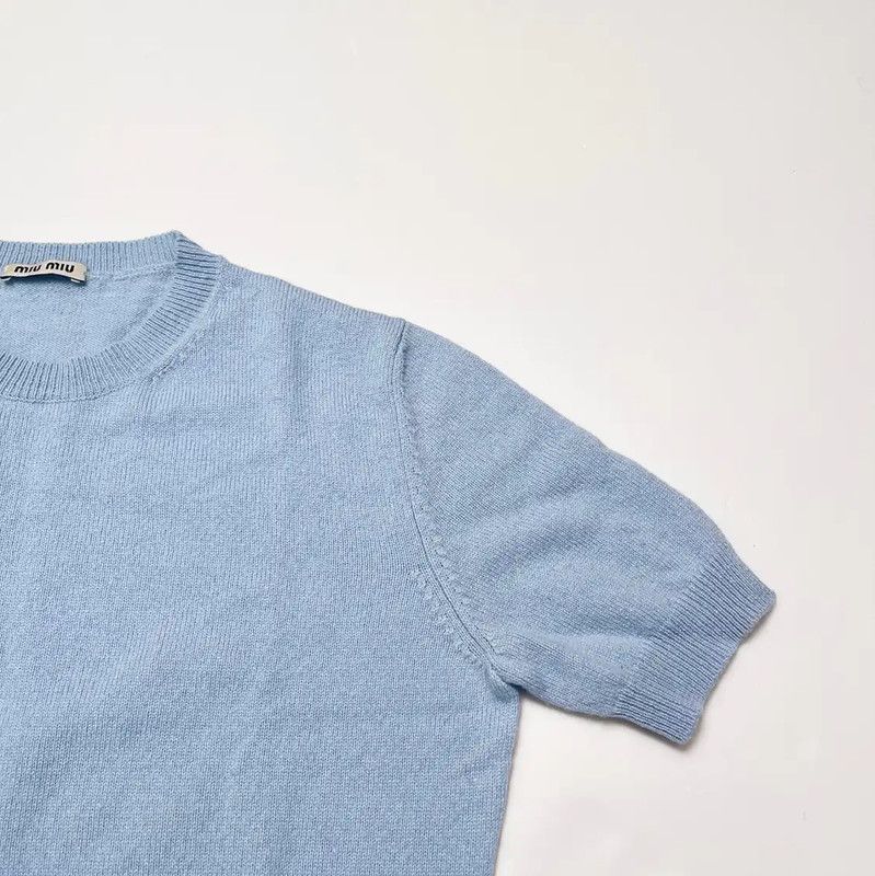 Miu Miu Miu Miu Blue Short Sleeve Summer Sweater 0089 Size S / US 4 / IT 40 - 8 Thumbnail
