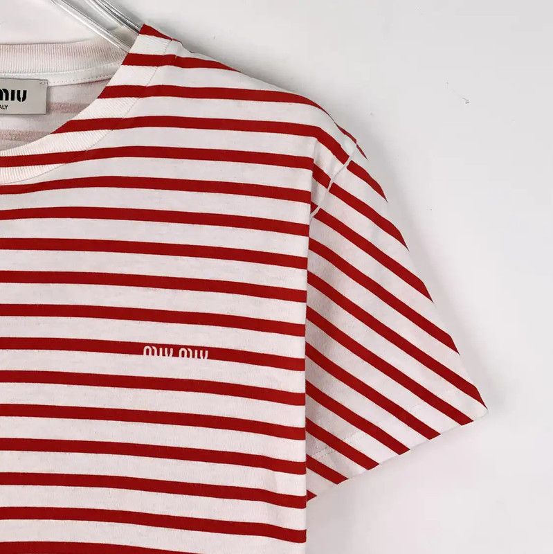 Miu Miu Miu Miu Red Striped Cotton T-Shirt 0089 Size XS / US 0-2 / IT 36-38 - 3 Thumbnail