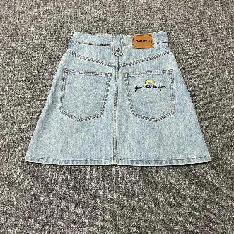 Miu Miu Miu Miu Summer Blue Cotton Skirt 0089 Size 26" / US 2 / IT 38 - 2 Thumbnail