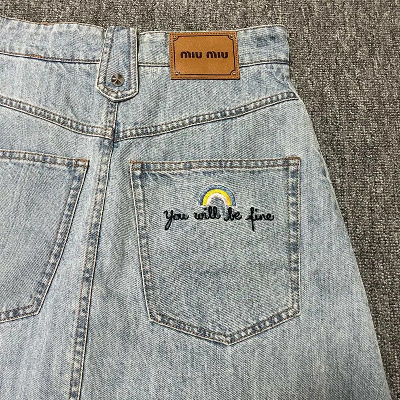 Miu Miu Miu Miu Summer Blue Cotton Skirt 0089 Size 26" / US 2 / IT 38 - 4 Thumbnail