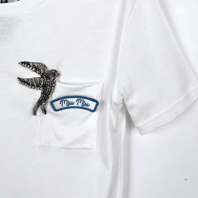 Miu Miu Miu Miu White Cotton Short Sleeve T-Shirt 0089 Size S / US 4 / IT 40 - 4 Thumbnail