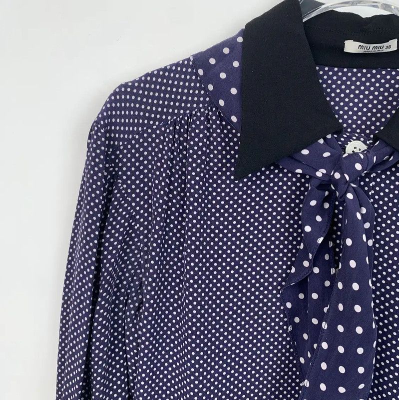 Miu Miu Miu Miu Dark Blue Silk Long Sleeve Dress 0089 Size M / US 6-8 / IT 42-44 - 3 Thumbnail