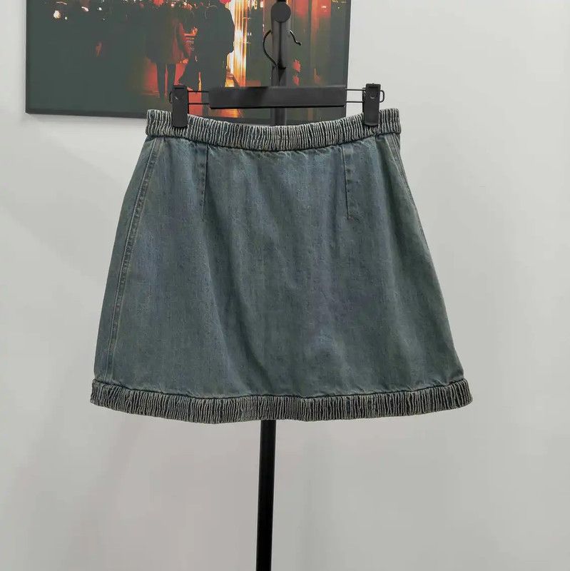 Miu Miu Miu Miu Summer Denim A-Line Skirt for Women 0089 Size 30" / US 8 / IT 44 - 2 Thumbnail