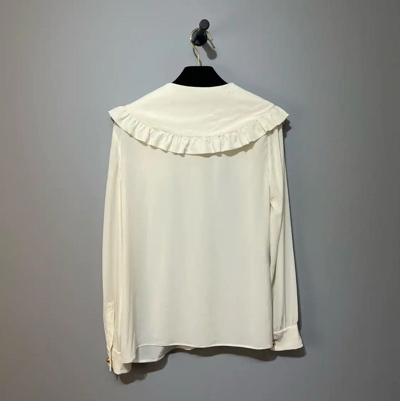 Miu Miu Miu Miu White Silk Blouse with Ruffles 0089 Size M / US 6-8 / IT 42-44 - 3 Thumbnail