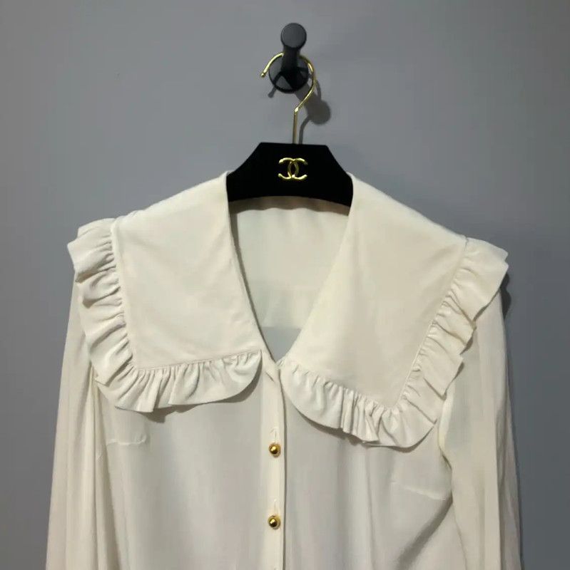 Miu Miu Miu Miu White Silk Blouse with Ruffles 0089 Size M / US 6-8 / IT 42-44 - 4 Thumbnail