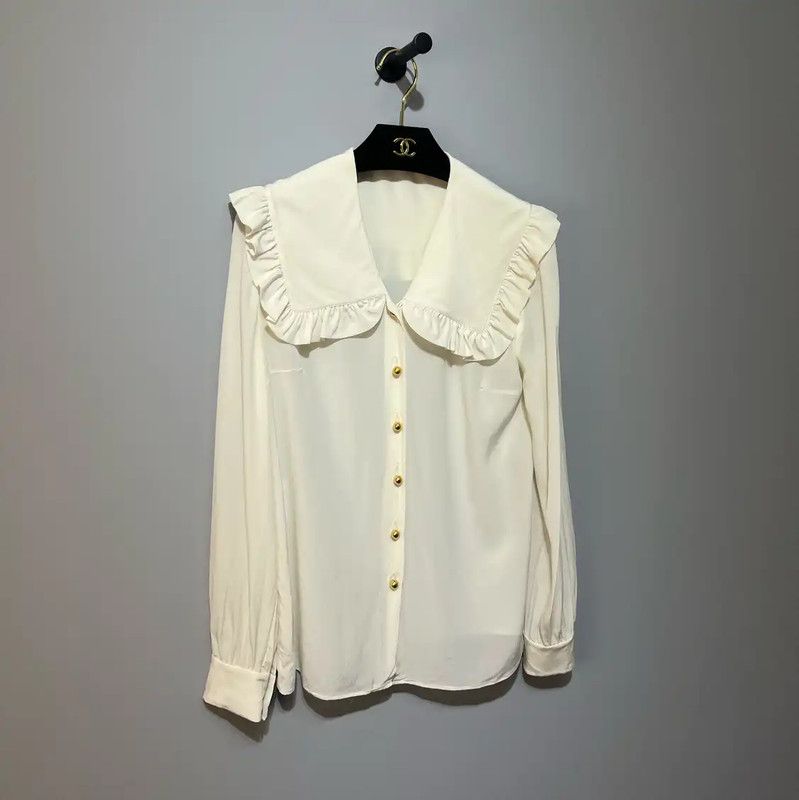 Miu Miu Miu Miu White Silk Blouse with Ruffles 0089 Size M / US 6-8 / IT 42-44 - 2 Thumbnail