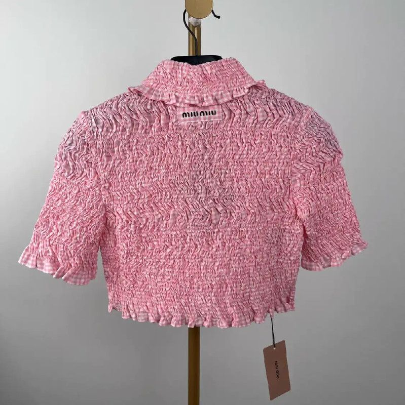 Miu Miu Miu Miu Pink Gingham Short Sleeve T-Shirt 0089 Size M / US 6-8 / IT 42-44 - 2 Thumbnail