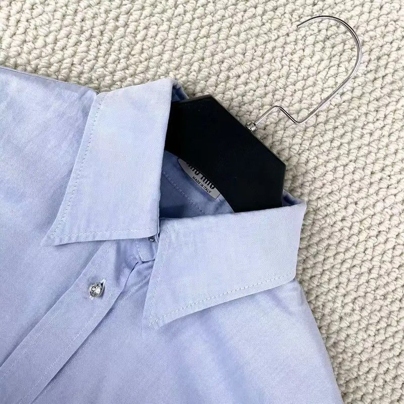 Miu Miu Miu Miu Light Blue Cotton Long Sleeve Shirt 0089 Size L / US 10 / IT 46 - 3 Thumbnail