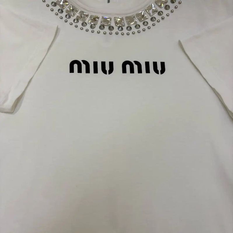 Miu Miu Miu Miu Summer White Cotton Short Sleeve Tee 0089 Size M / US 6-8 / IT 42-44 - 6 Thumbnail