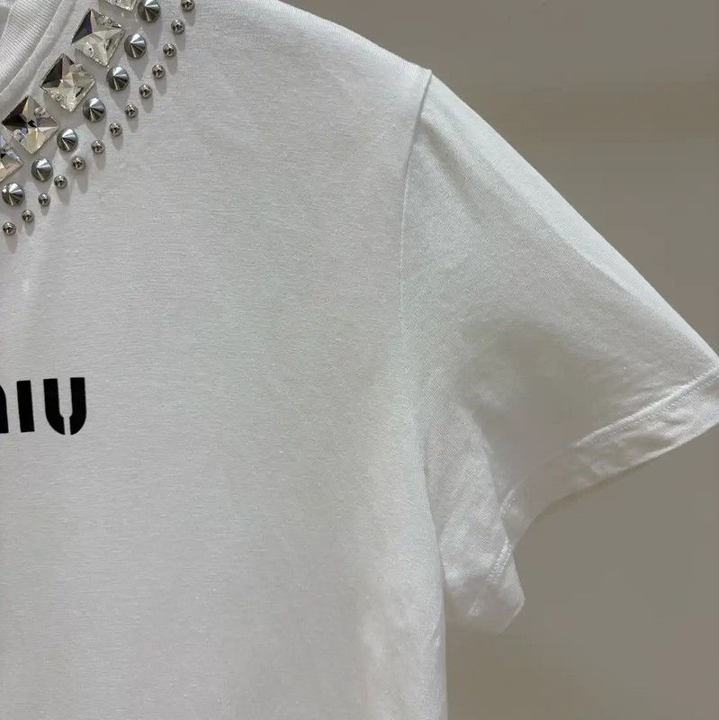 Miu Miu Miu Miu Summer White Cotton Short Sleeve Tee 0089 Size M / US 6-8 / IT 42-44 - 5 Thumbnail