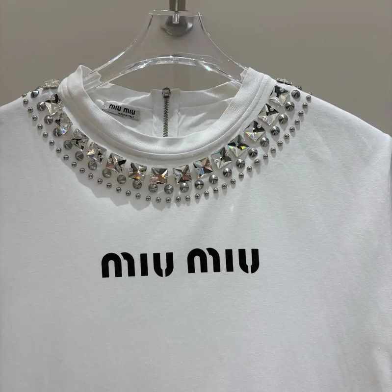 Miu Miu Miu Miu Summer White Cotton Short Sleeve Tee 0089 Size M / US 6-8 / IT 42-44 - 4 Thumbnail