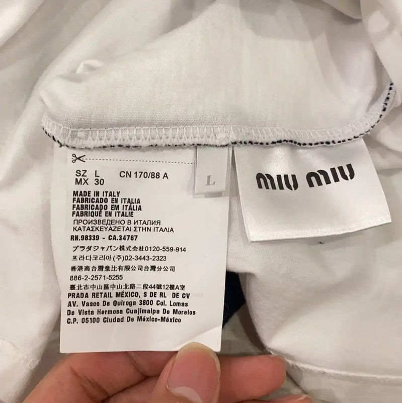 Miu Miu Miu Miu White Cotton T-Shirt with Graphic Print 0089 Size L / US 10 / IT 46 - 6 Thumbnail
