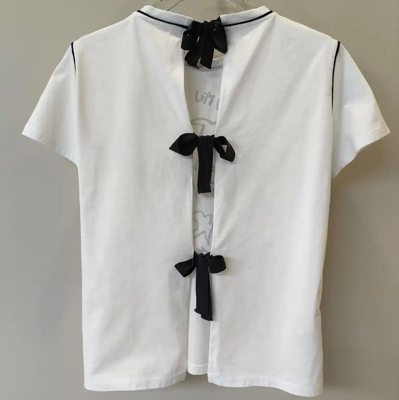 Miu Miu Miu Miu White Cotton T-Shirt with Graphic Print 0089 Size L / US 10 / IT 46 - 2 Thumbnail
